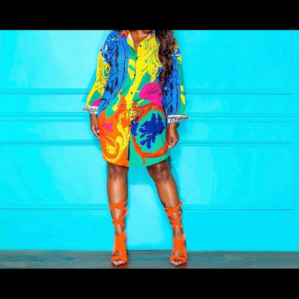 Multi color button up fab summer dress